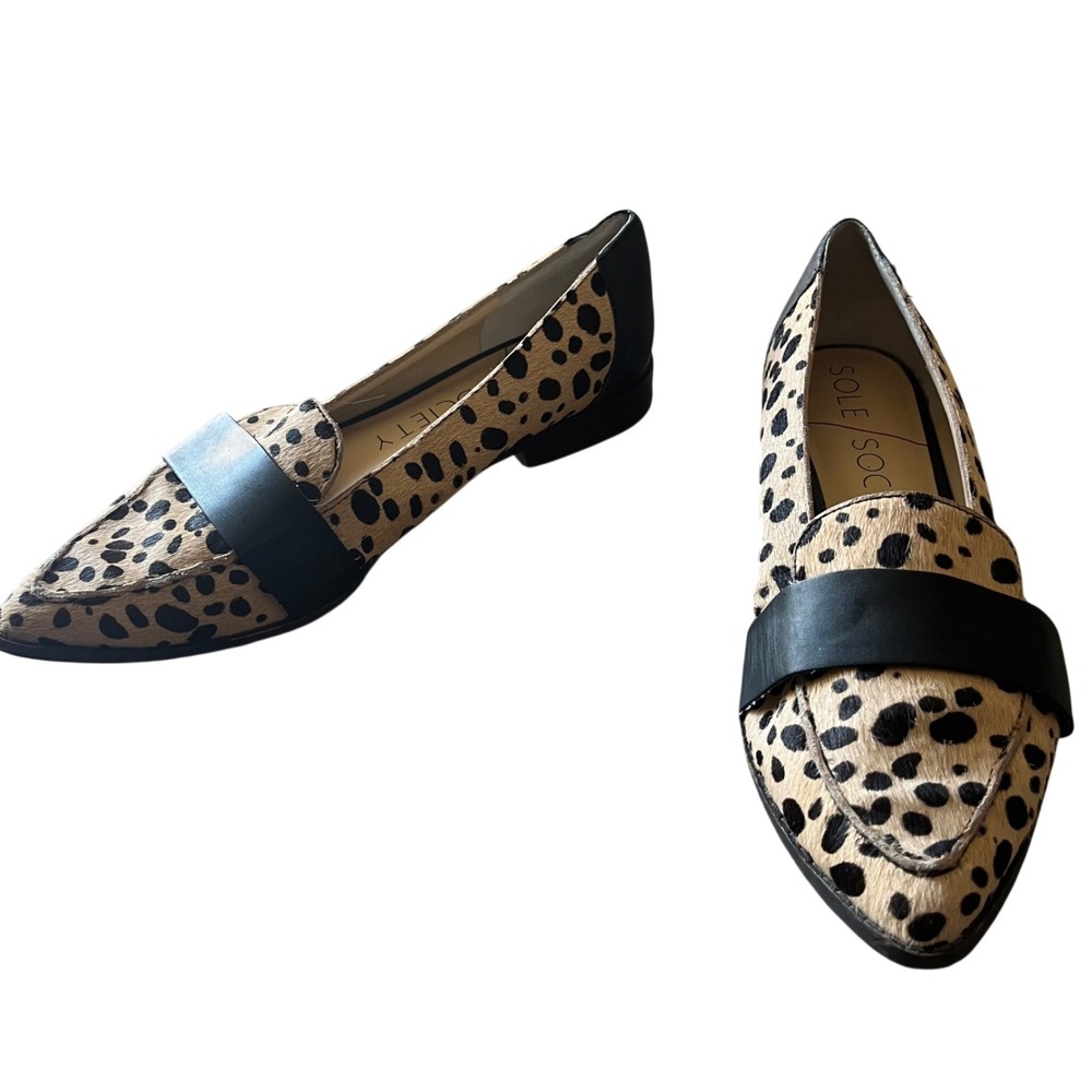 Sole Society Edie Womens Animal Print Calf‎ Hair Pointed Toe Loafers 8.5M